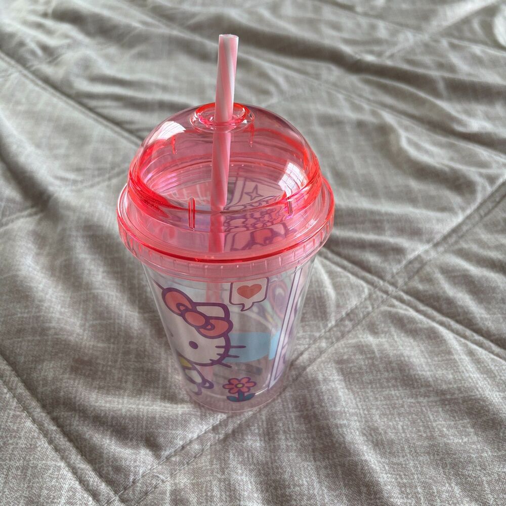 Sanrio Hello Kitty Pink Dome Lid Travel Tumbler Cup with Straw Galerie Candy